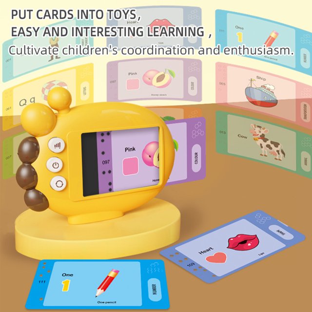 Jucarie educativa Montessori pentru copii cu cititor de carduri flash, 60 carduri, incarcare MicroUSB, 2 ani+, Girafa galbena, bebeLOGIC™ - imagine 10