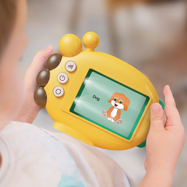 Jucarie educativa Montessori pentru copii cu cititor de carduri flash, 60 carduri, incarcare MicroUSB, 2 ani+, Girafa galbena, bebeLOGIC™ - imagine 11